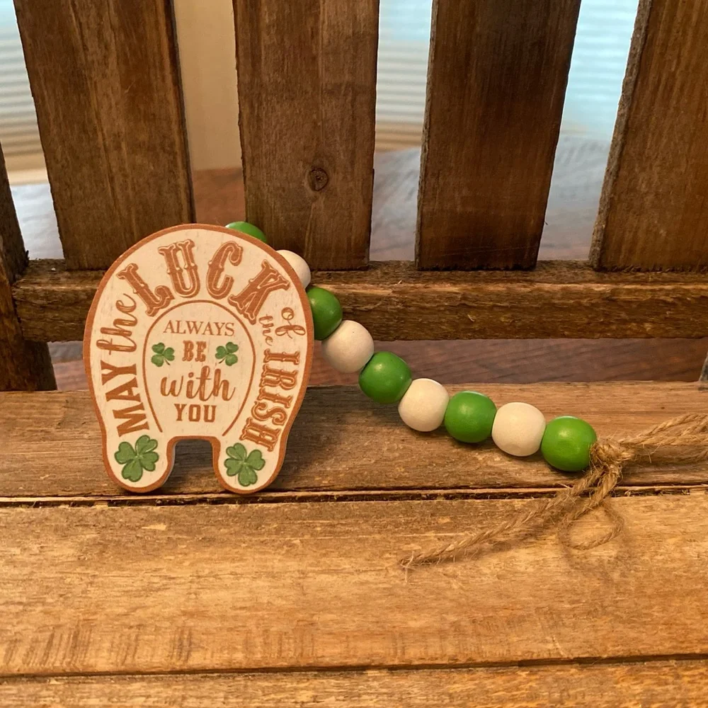 St. Patricks Day Beaded Garland Set Of 3, Lucky & Blessed, Horseshoe Garland